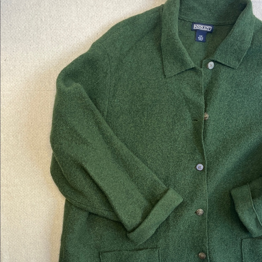 Lands’ End 100% Wool Green Button Front Jacket 24W Plus - Picture 3 of 13